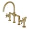 Kingston Brass KS2337NX Industrial Style Bridge Kitchen Faucet with Brass Sprayer, Brushed Brass KS2337NX - alternate 1